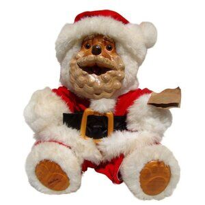 Vtg Raikes Santa Bear Christmas Plush 1989 w/ Cert #448/7500 Wooden Face & Feet